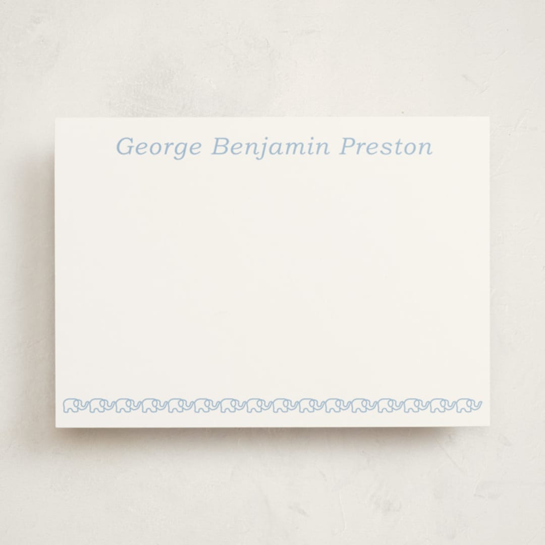 "Petite Elephant" - Personalized Stationery Cards in Bluebell by Megan Davis - Front