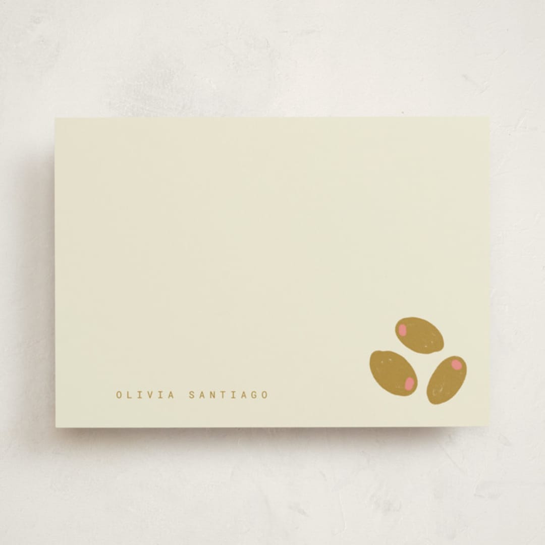 "Olives" - Personalized Stationery Cards in Olive by Sierra Lee - Front
