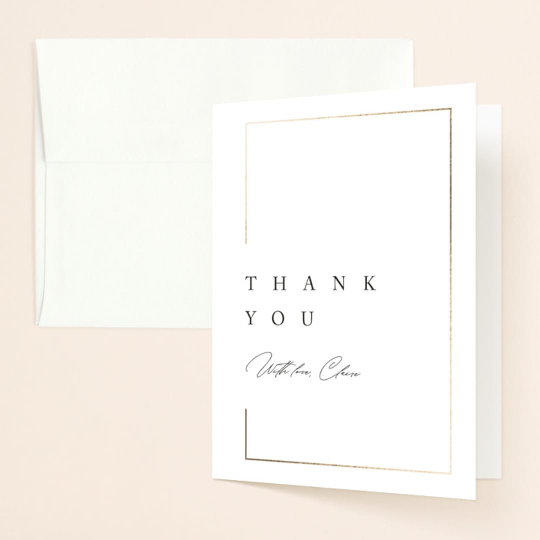 "Gilded Border" - Bridal Shower Thank You Cards in Silk by Kelly Schmidt - Front