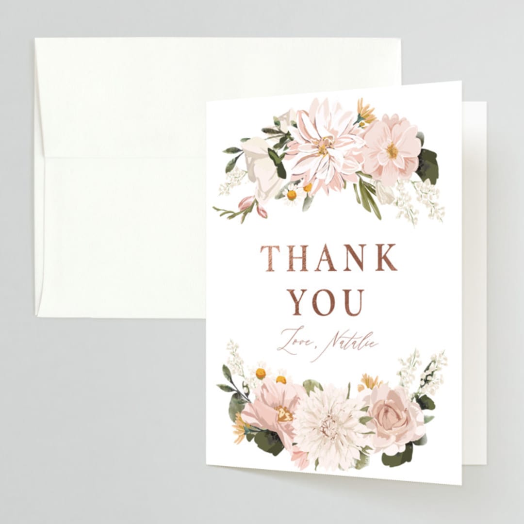 "Floral Wisp" - Bridal Shower Thank You Cards in Rose by Susan Moyal - Front