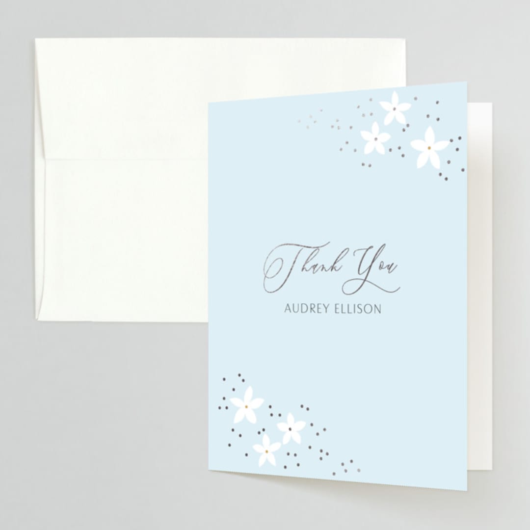 "Wedding Dress" - Bridal Shower Thank You Cards in Cinderella Blue by Itsy Belle Studio - Front