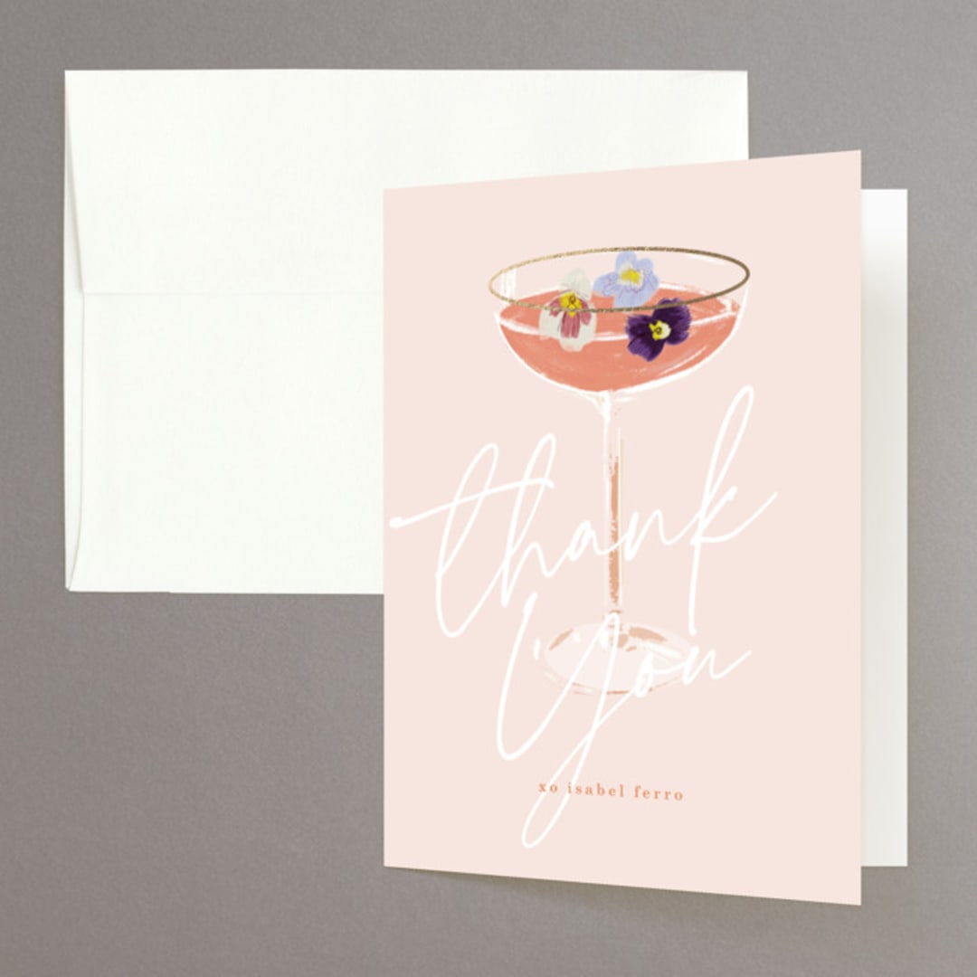 "Flower Cheers" - Bridal Shower Thank You Cards in Blush by Baumbirdy - Front