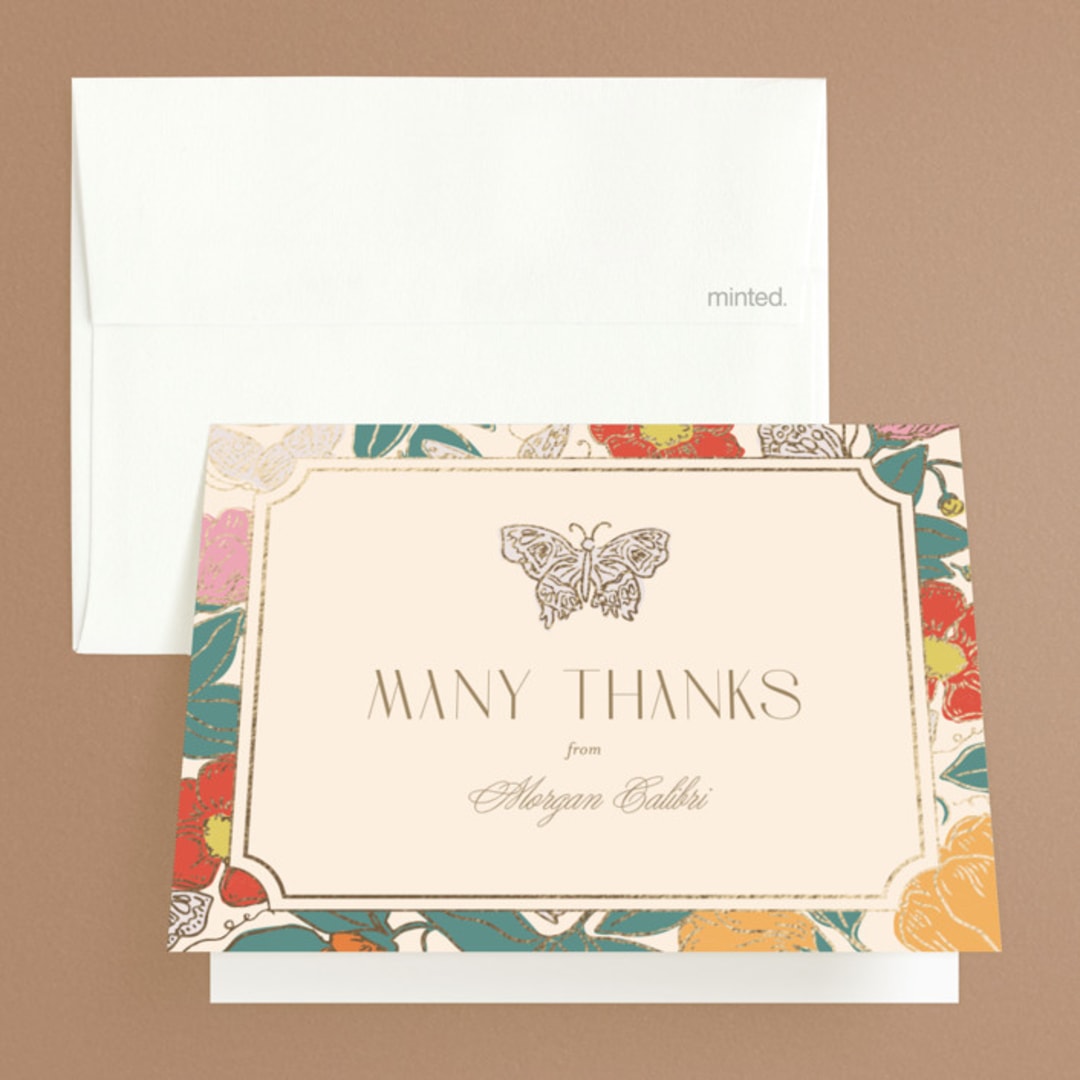 "Gilded Butterfly Garden" - Bridal Shower Thank You Cards in Ivory by Simona Camp - Front