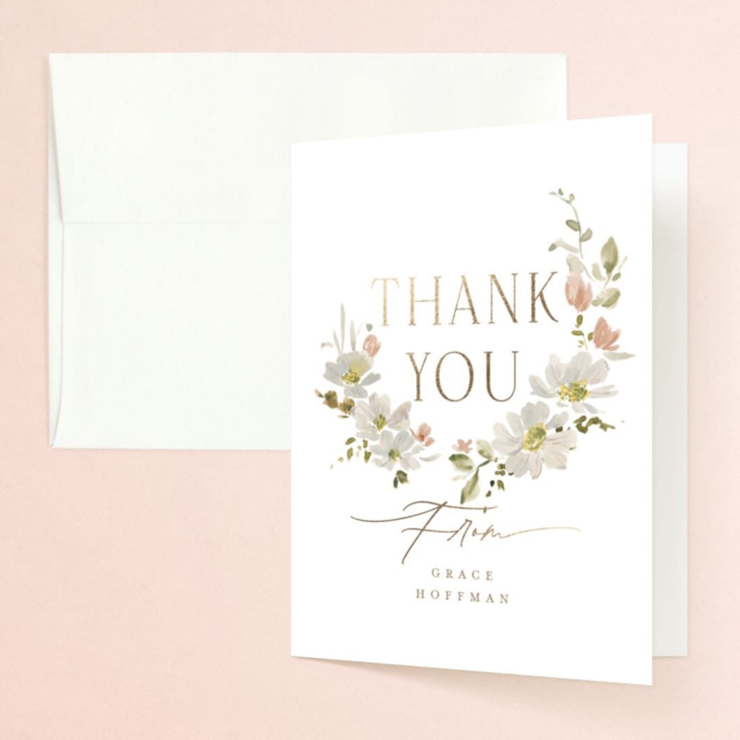 "Serene" - Bridal Shower Thank You Cards in Champagne by Everett Paper Goods - Front
