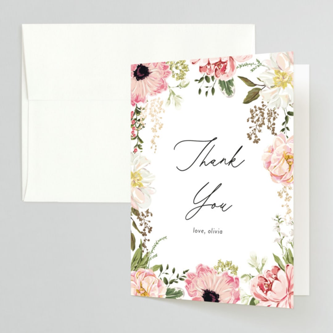 "Timeless Blooms" - Bridal Shower Thank You Cards in Peony by Susan Moyal - Front