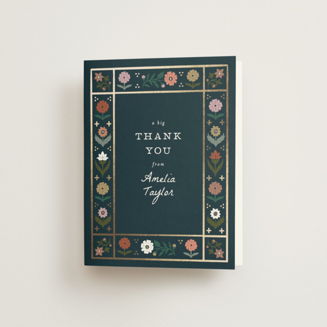 "Floral Grid Border" - Bridal Shower Thank You Cards in Cobalt by Alethea and Ruth - Front