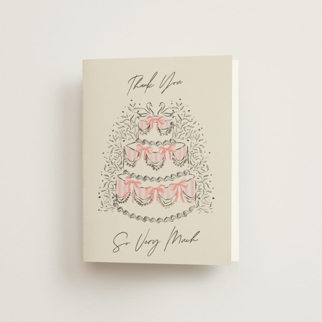 "Sparkling Wedding Cake" - Bridal Shower Thank You Cards in Peony by Jackie Crawford - Front