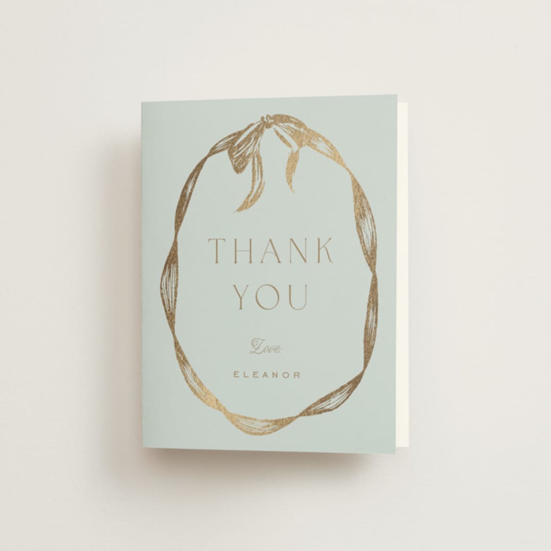 "Ribbon Wreath" - Bridal Shower Thank You Cards in Bluebell by Leah Bisch - Front