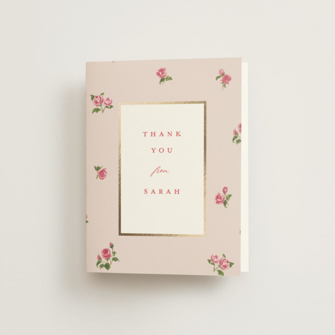 "Romantic Roses" - Bridal Shower Thank You Cards in Blush by Teju Reval - Front