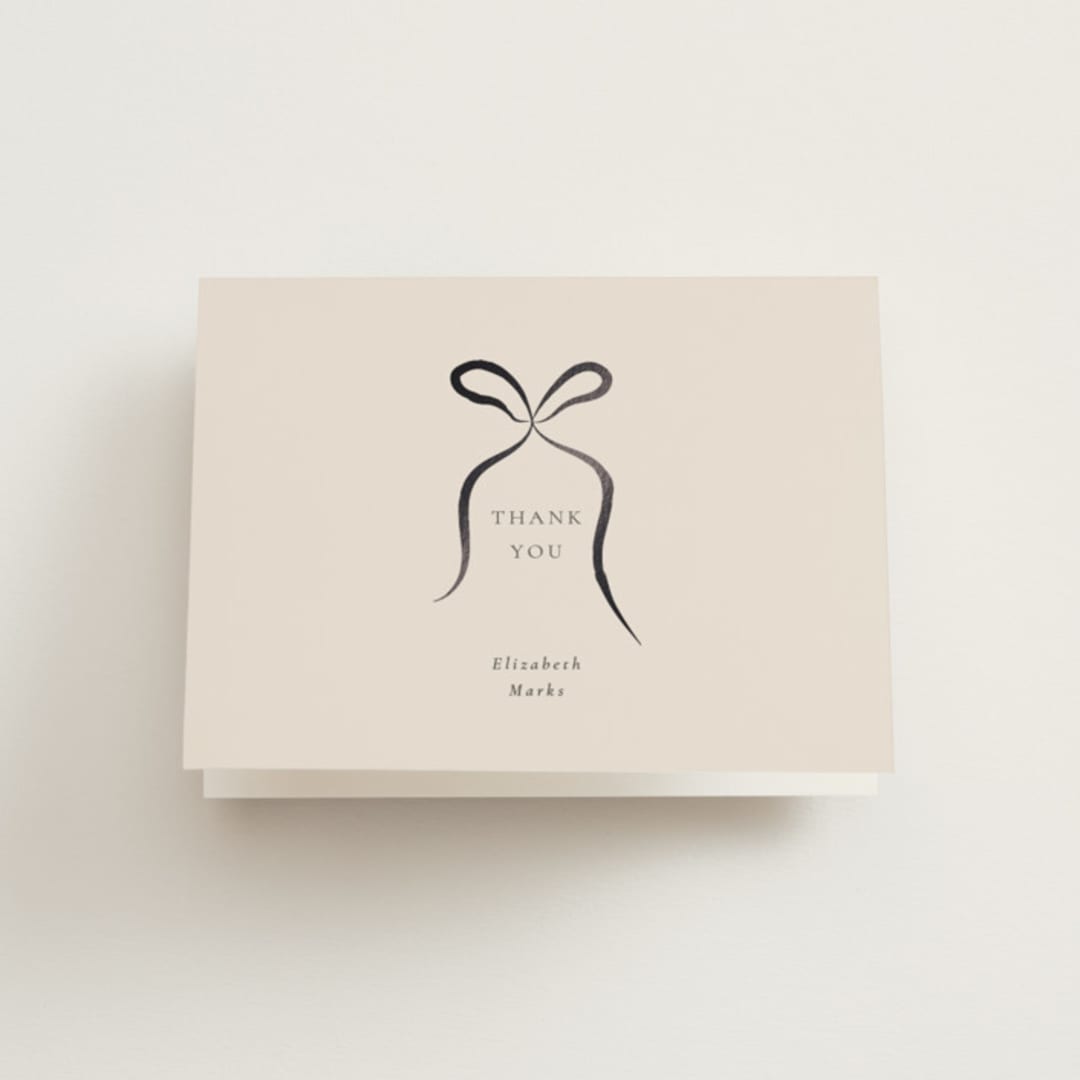 "Bow" - Bridal Shower Thank You Cards in Tuxedo by Corinne Malesic - Front
