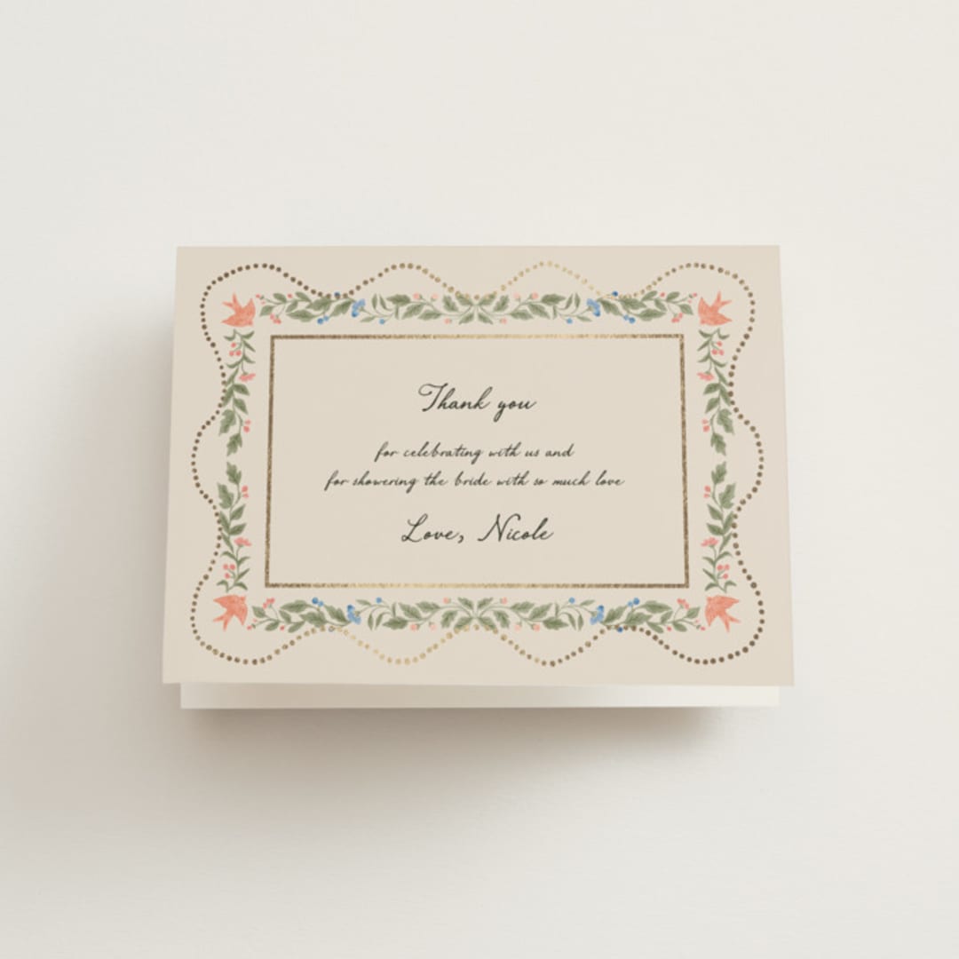 "Birdsong" - Bridal Shower Thank You Cards in Garden by Elly - Front