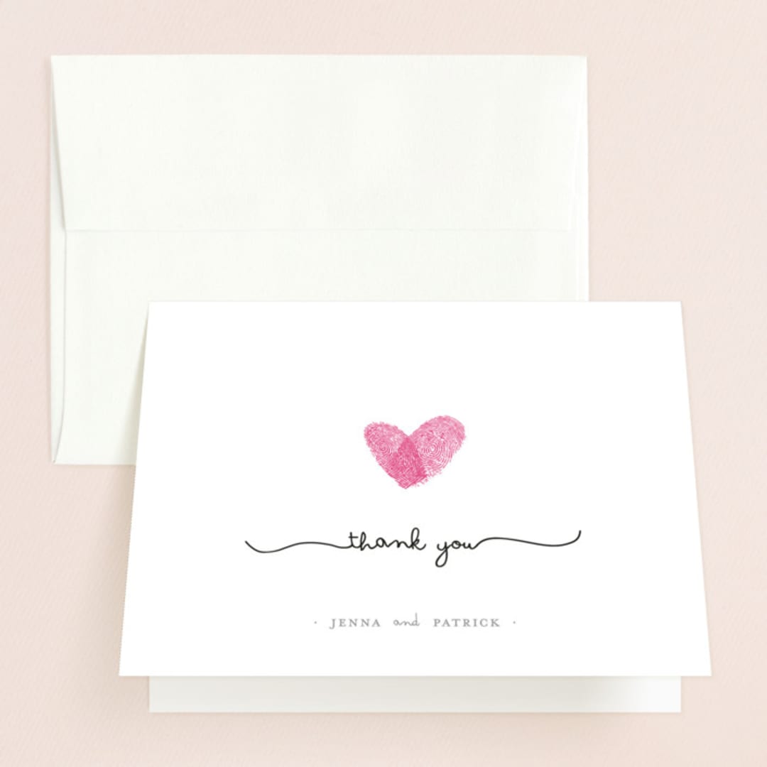"Fingerprint Heart" - Bridal Shower Thank You Cards in white | pink by Angelene - Front