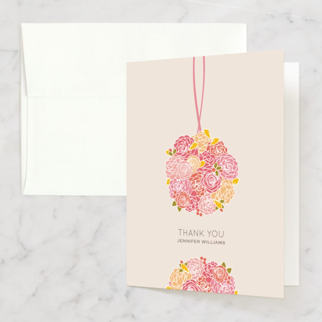 "Kissing Ball" - Bridal Shower Thank You Cards in pink by Phoebe Wong-Oliveros - Front