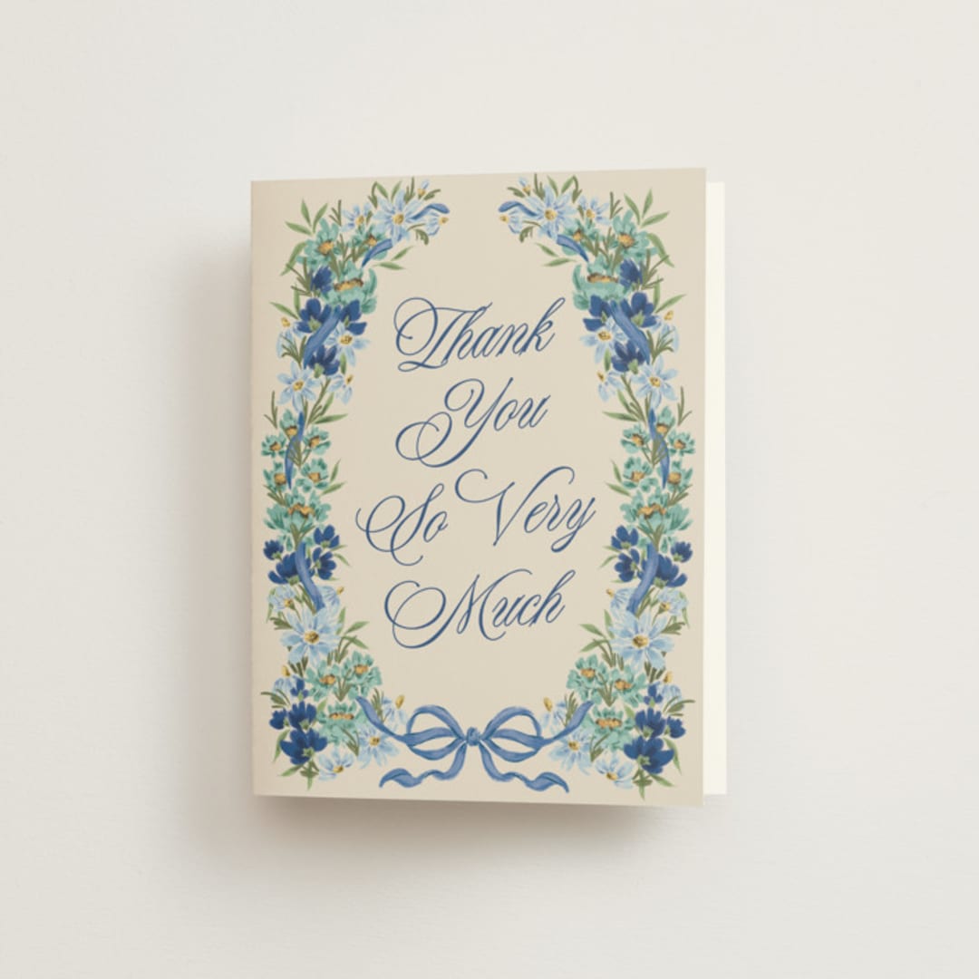 "Hidcote" - Bridal Shower Thank You Cards in Bluebell by Jackie Crawford - Front