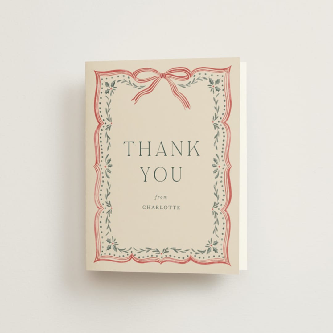 "Ribbon Stripe Holiday" - Bridal Shower Thank You Cards in Eggnog by Chris Griffith - Front