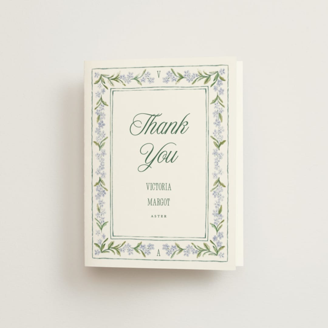 "Vintage Sketched" - Bridal Shower Thank You Cards in Wisteria by Jenna Holcomb - Front