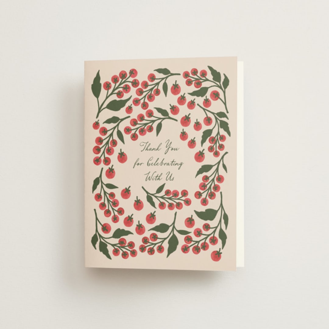 "Cherry Tomatoes" - Bridal Shower Thank You Cards in Tomato by Katharine Watson - Front