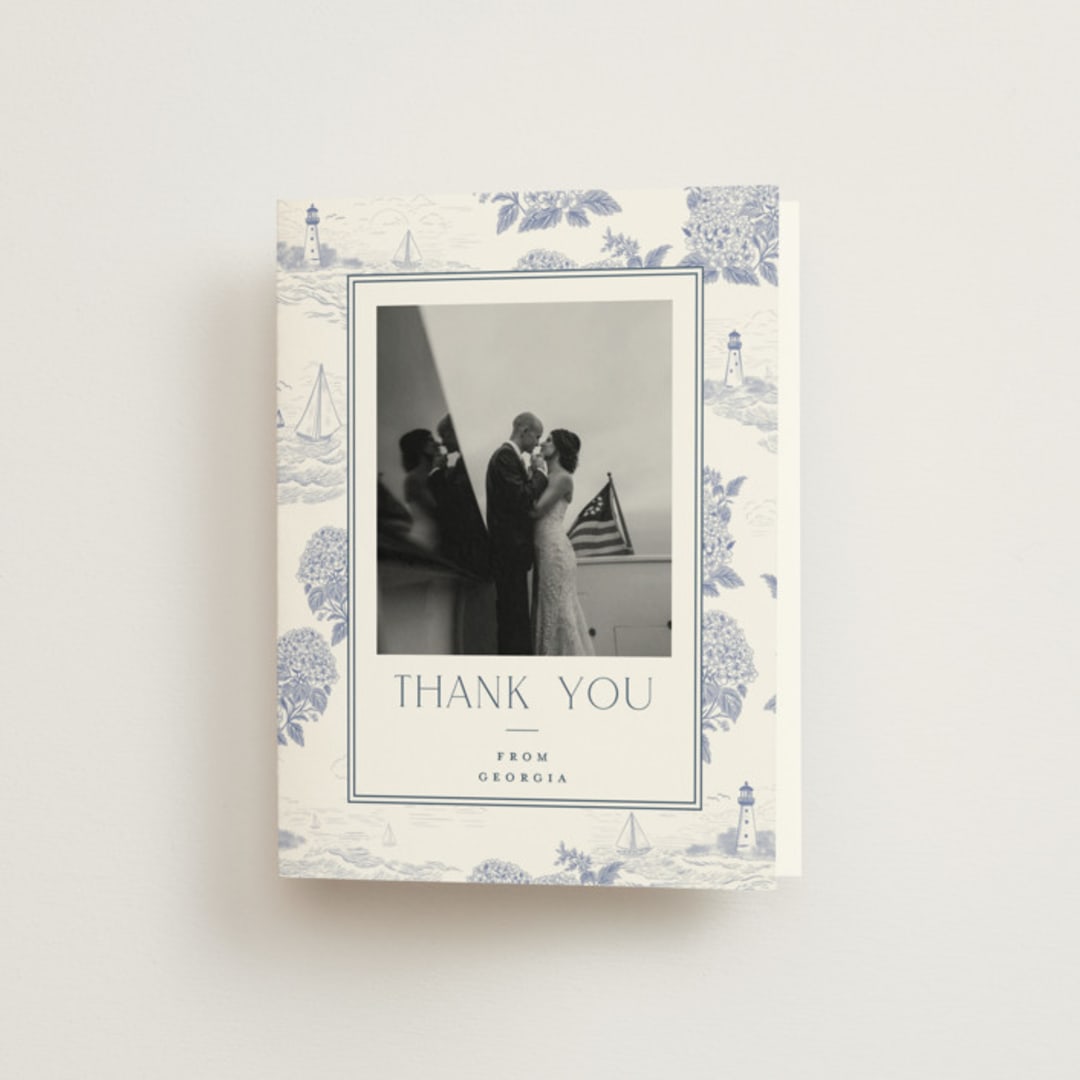 "Coastal Toile" - Bridal Shower Thank You Cards in Periwinkle by Jenna Holcomb - Front