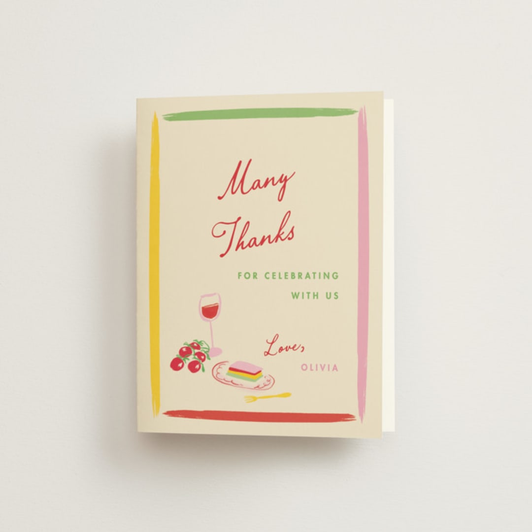 "Bella Vita" - Bridal Shower Thank You Cards in Rossa by Sarah Rosenthal - Front