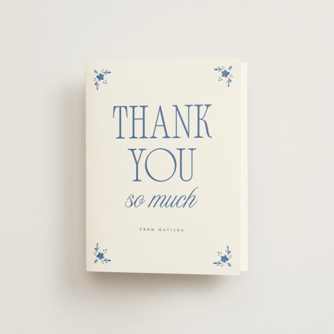 "Delft" - Bridal Shower Thank You Cards in Porcelain by Morgan Kendall - Front