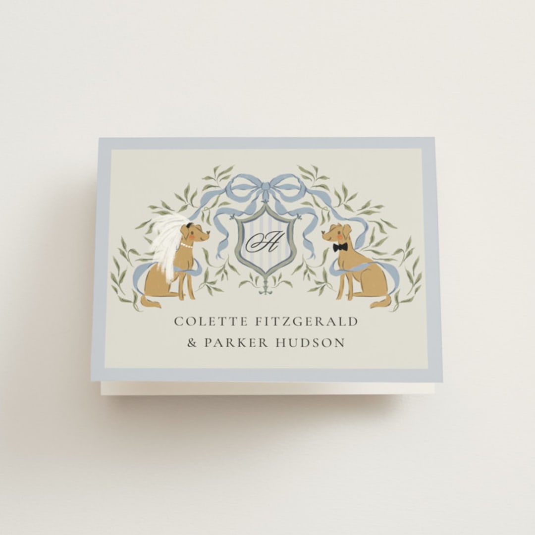 "Dog Crest" - Bridal Shower Thank You Cards in Blueberry by Jackie Crawford - Front