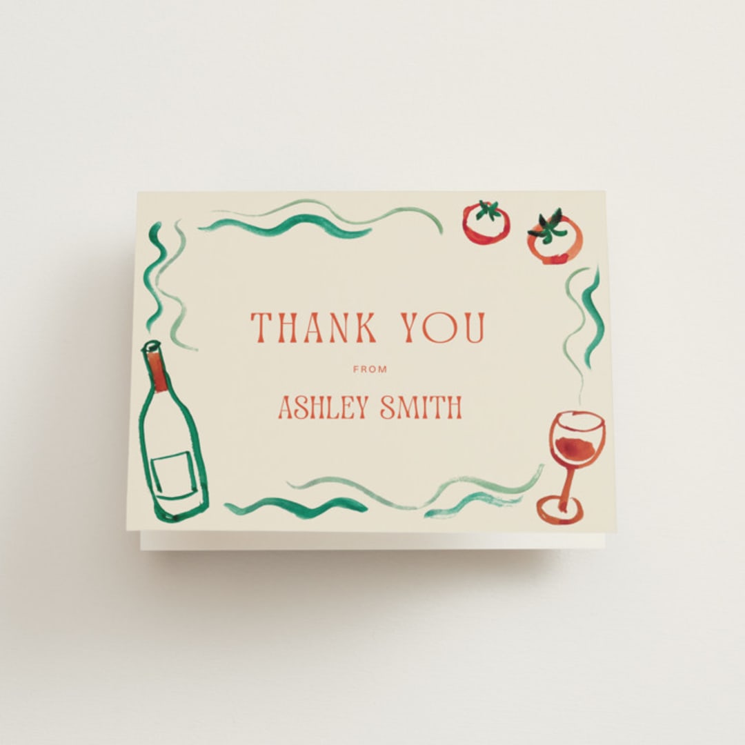"Amore e Cibo" - Bridal Shower Thank You Cards in Tomato by Cass Loh - Front