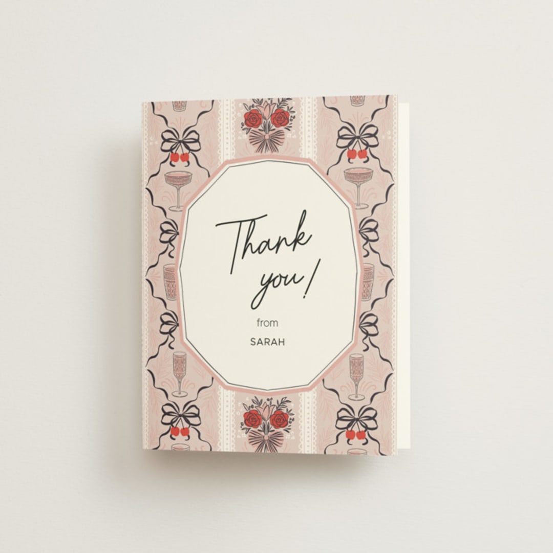 "Bridal Shower Wallpaper" - Bridal Shower Thank You Cards in Pink Petals by Hanna Symonovych - Front
