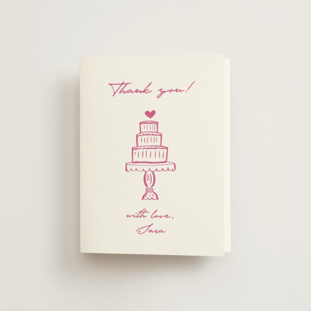 "Le Cake" - Bridal Shower Thank You Cards in Azalea by Tina Faselli - Front