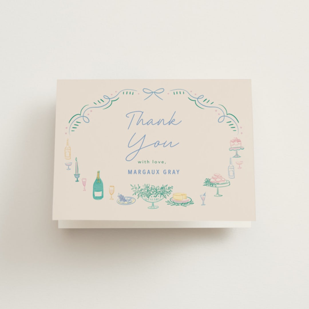 "Dining" - Bridal Shower Thank You Cards in Pastel by Elly - Front
