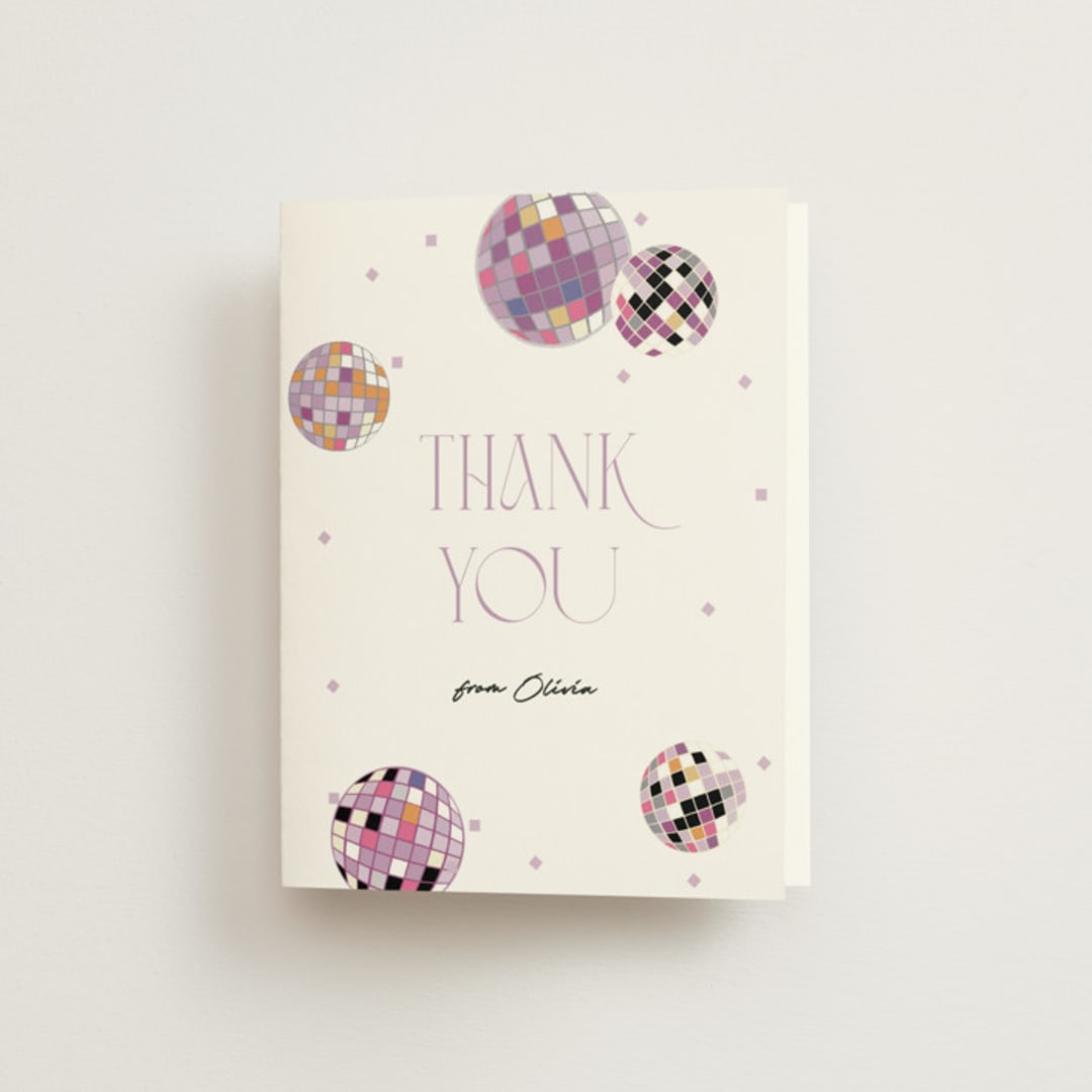 "Disco Fever" - Bridal Shower Thank You Cards in Bubblegum by Corinne Malesic - Front