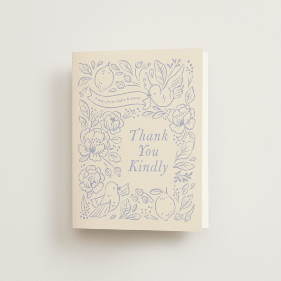 "Love Birds" - Bridal Shower Thank You Cards in Porcelain by Rebecca Smith - Front