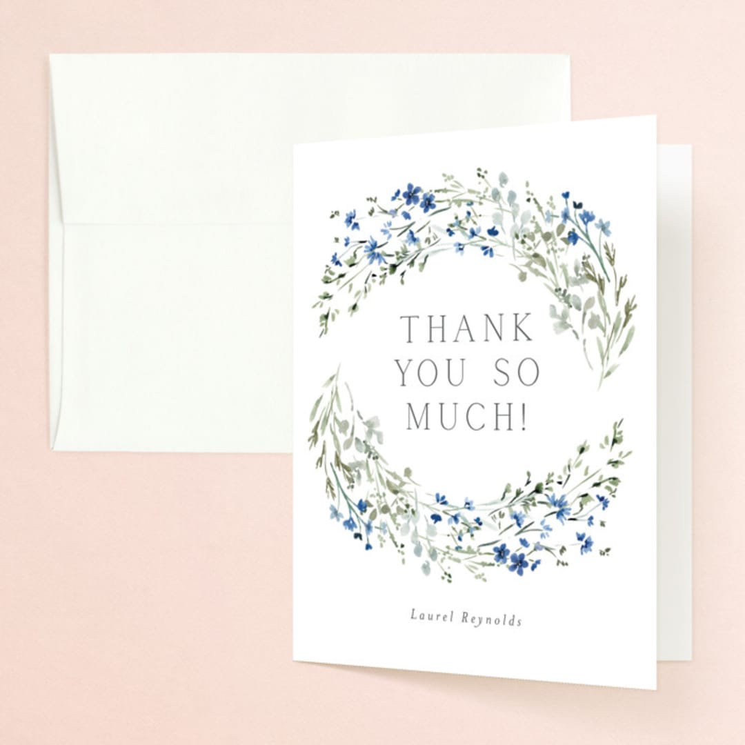"In The Full Bloom" - Bridal Shower Thank You Cards in Bluebell by Petra Kern - Front