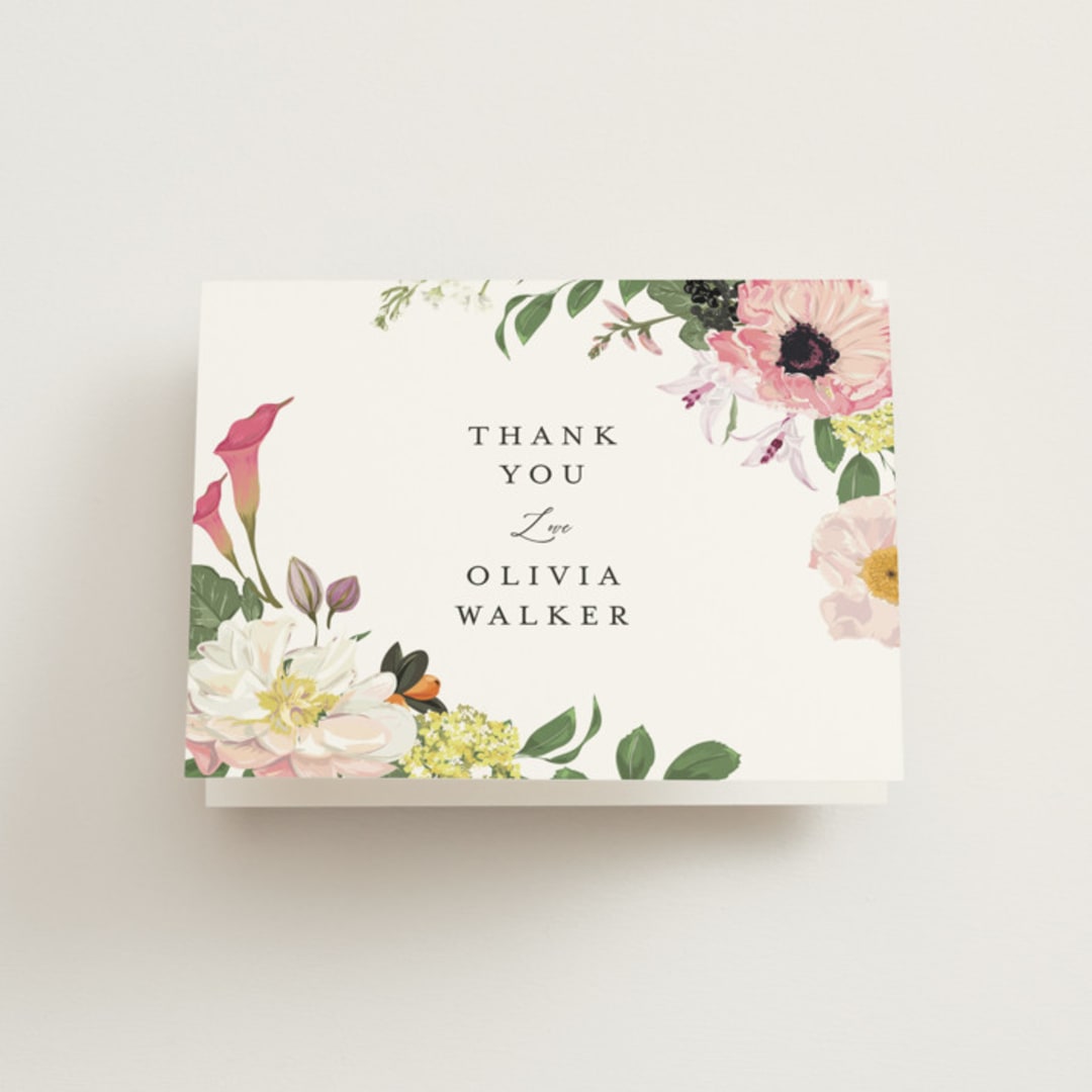 "Enchanted" - Bridal Shower Thank You Cards in Peony by Susan Moyal - Front