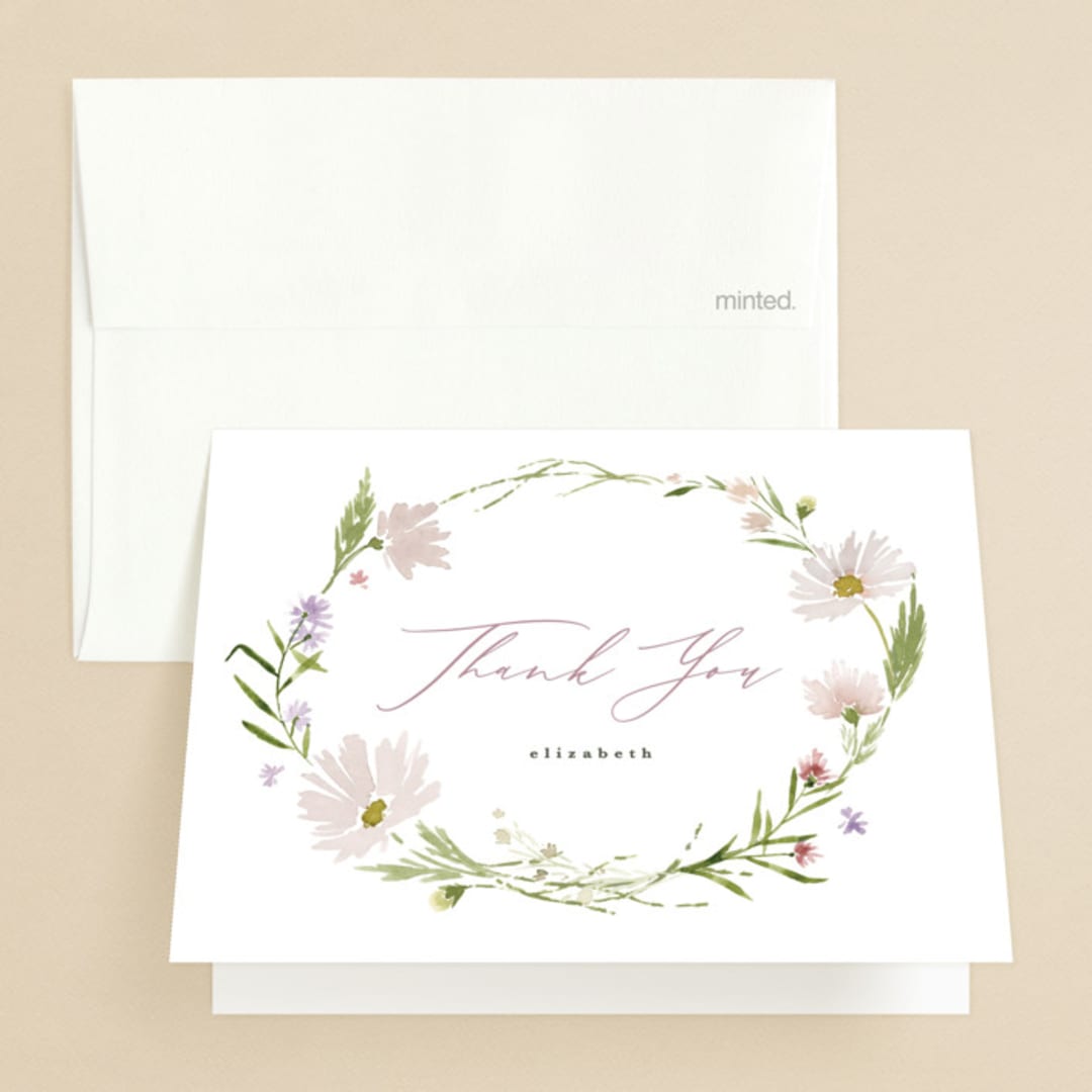"Daisy Chain" - Bridal Shower Thank You Cards in Blush by Kate Ahn - Front