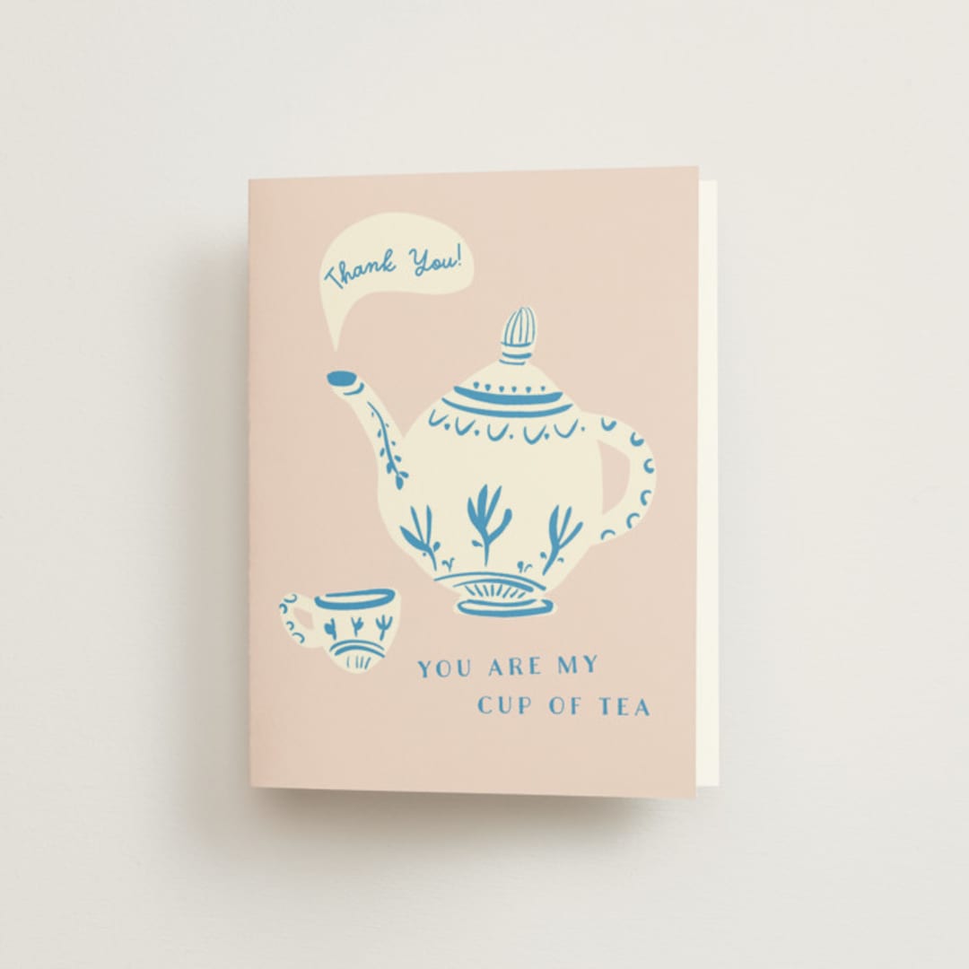 "China Tea Set" - Bridal Shower Thank You Cards in Blush by Ani Somi - Front