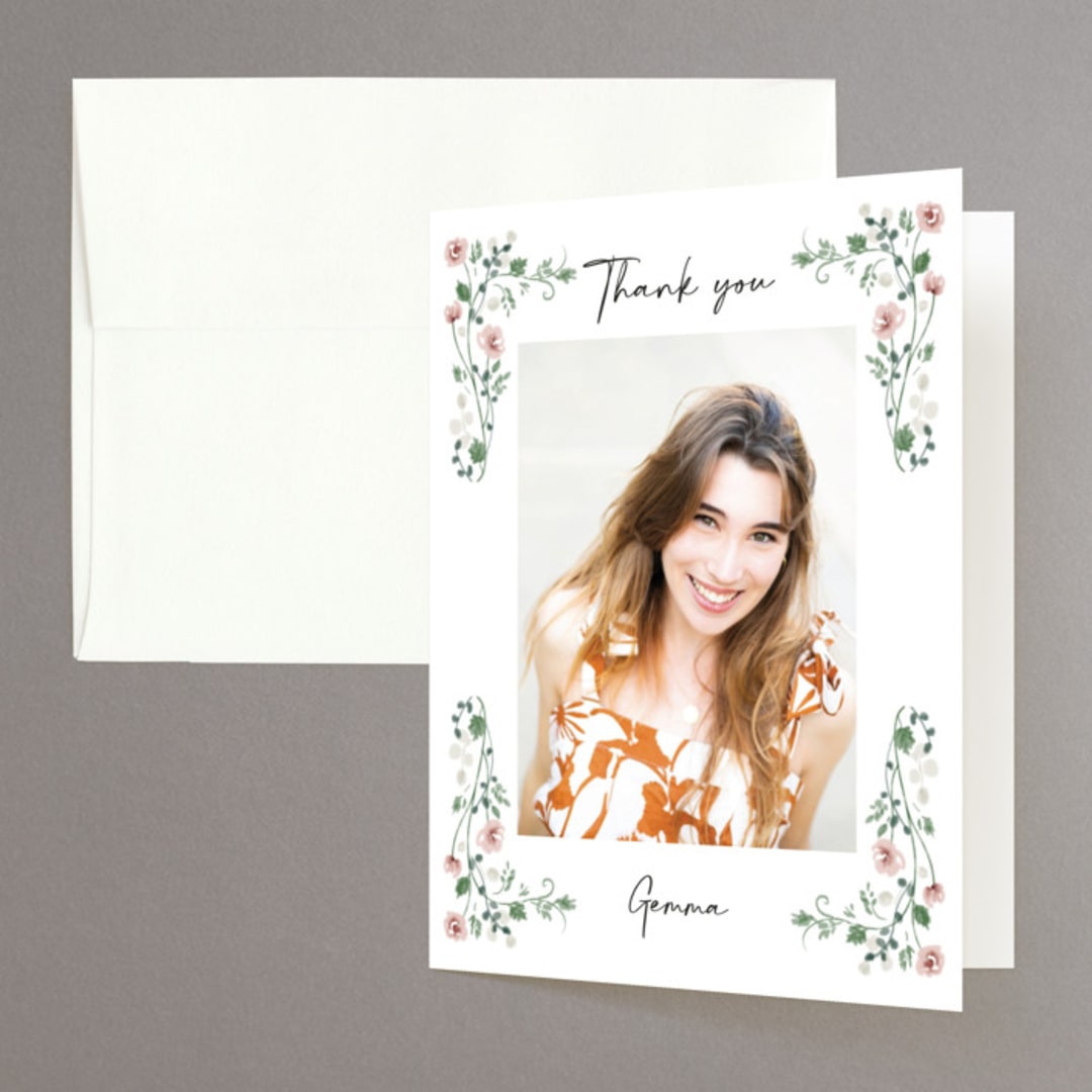 "Romantica" - Bridal Shower Thank You Cards in Rosebud by Petra Kern - Front