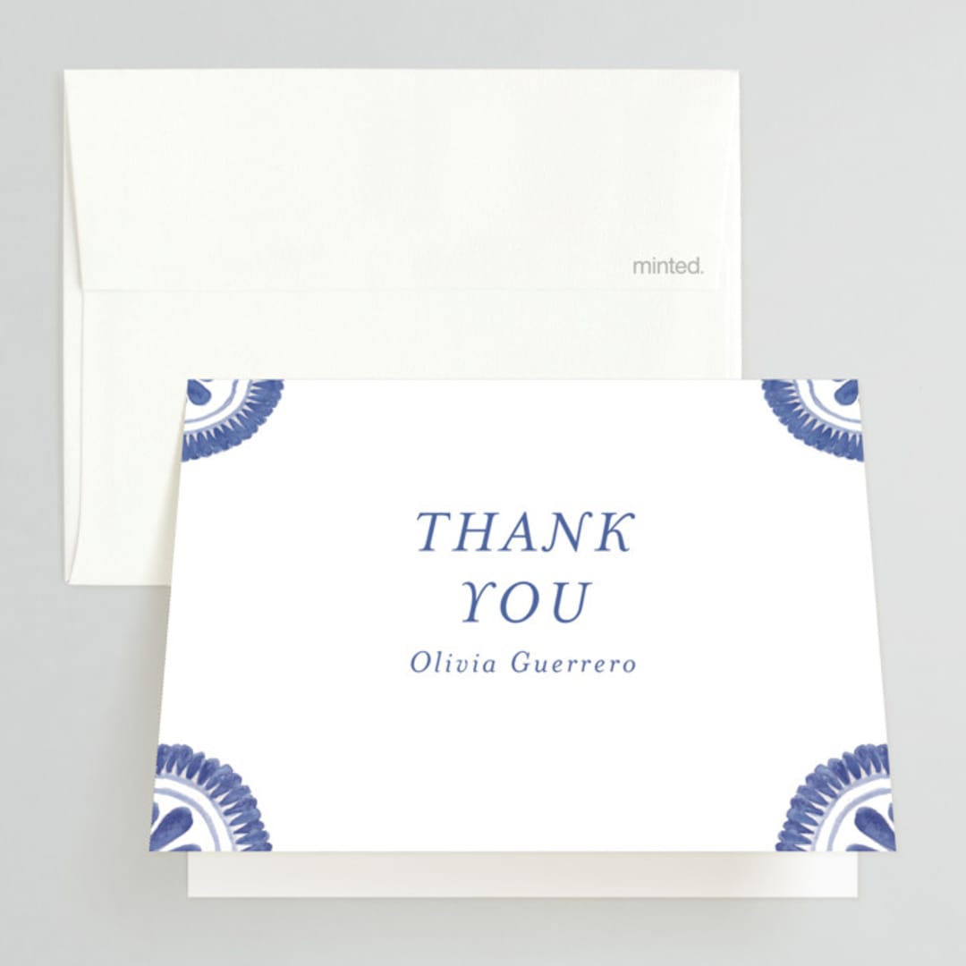 "Talavera" - Bridal Shower Thank You Cards in Azure by Lagniappe Paper - Front