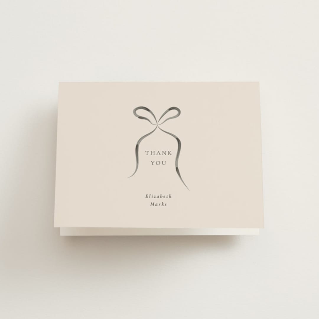 "Bow" - Bridal Shower Thank You Cards in Tuxedo by Corinne Malesic - Front