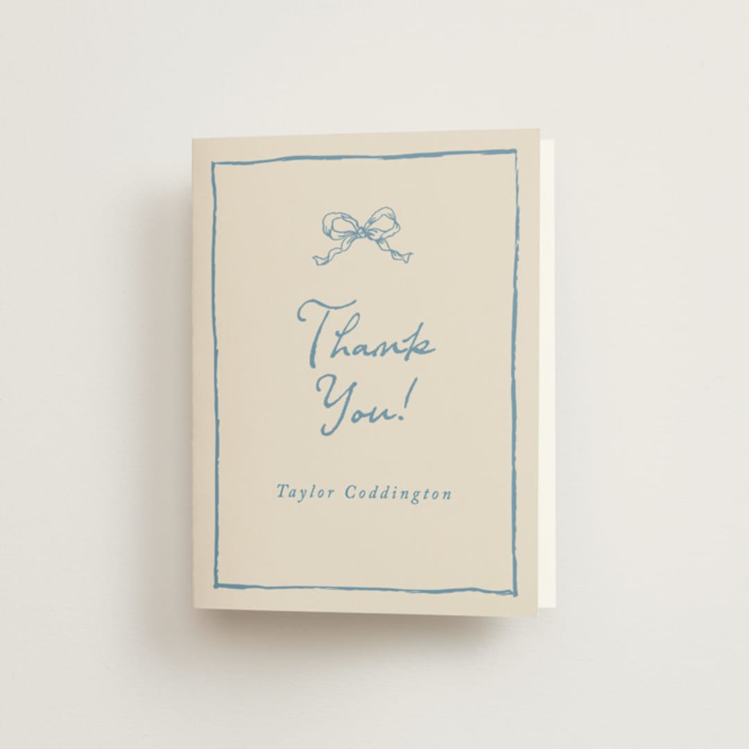 "ribbon bow drawing" - Bridal Shower Thank You Cards in Dusty Blue by Cass Loh - Front