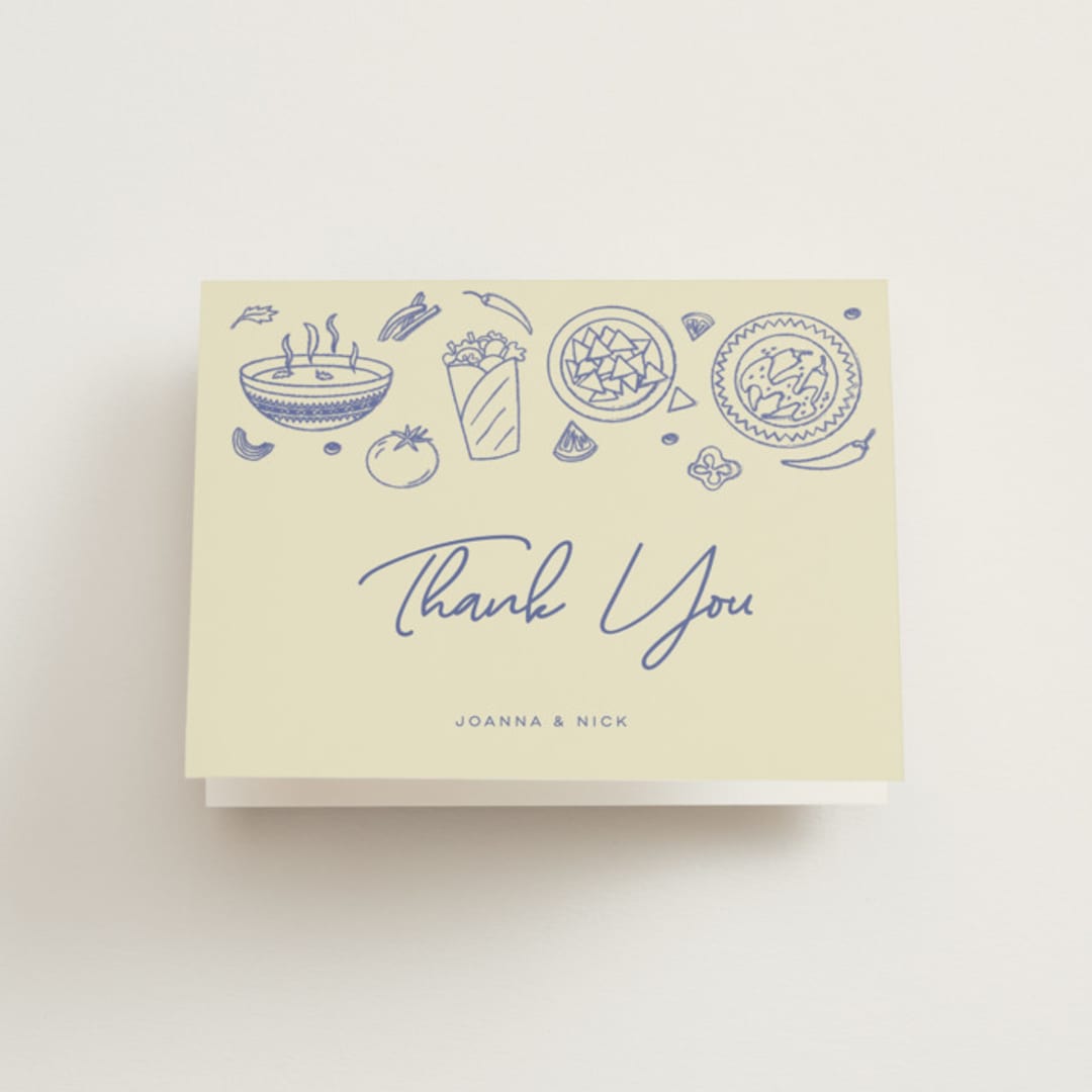 "Tacos & Tequila" - Bridal Shower Thank You Cards in Blueberry by Sherley Ferreira - Front