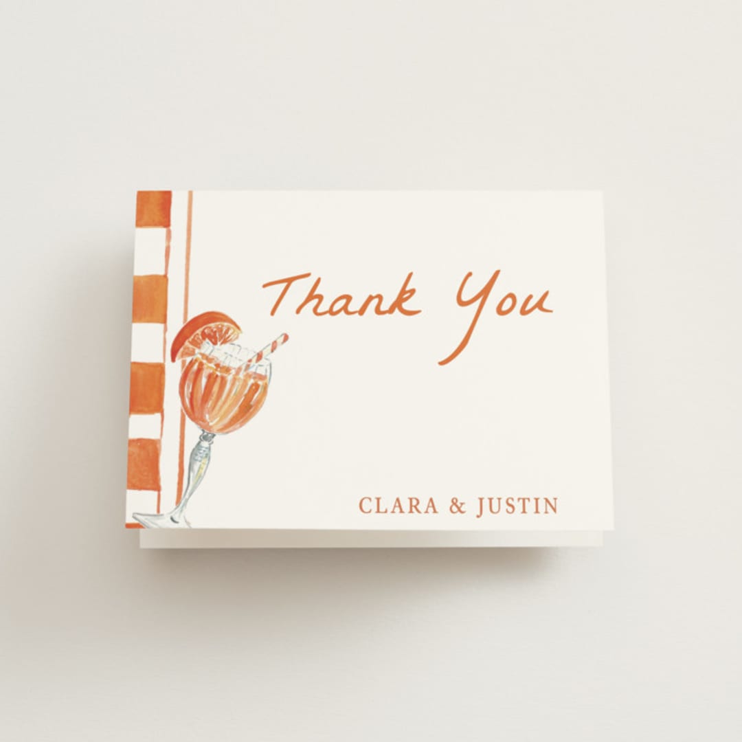 "Cin Cin Spritz" - Bridal Shower Thank You Cards in Tangerine by West Foglia - Front
