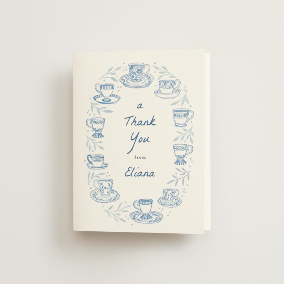 "Tea Cup Party" - Bridal Shower Thank You Cards in Periwinkle by Alethea and Ruth - Front