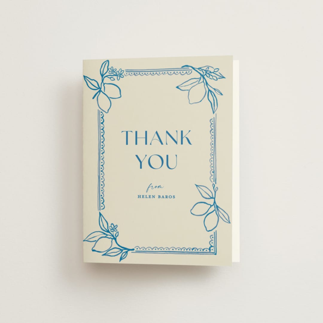 "Mediterraneo" - Bridal Shower Thank You Cards in Cobalt by Pati Cascino - Front