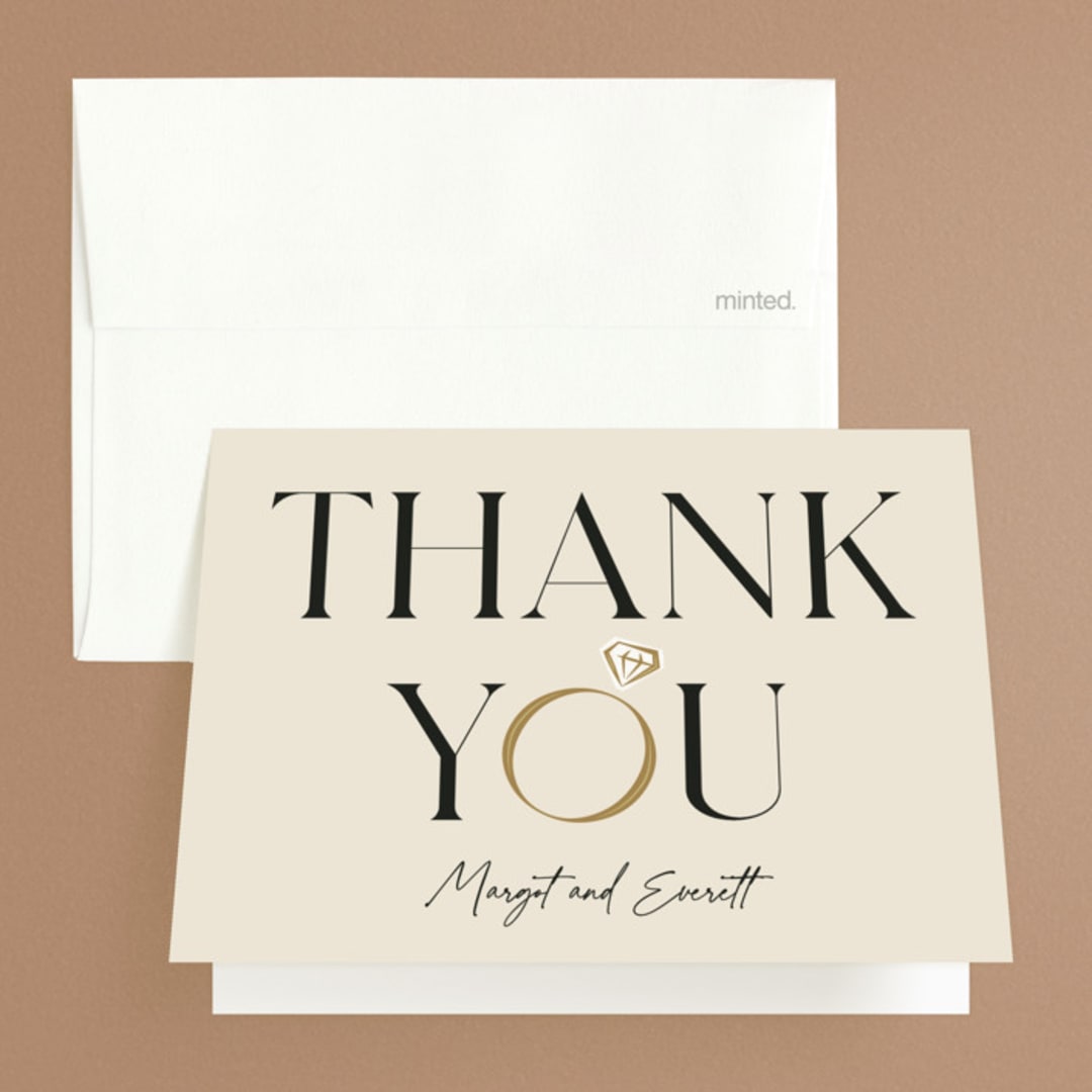 "Mr. & Mrs." - Bridal Shower Thank You Cards in Buttercream by Robert and Stella - Front