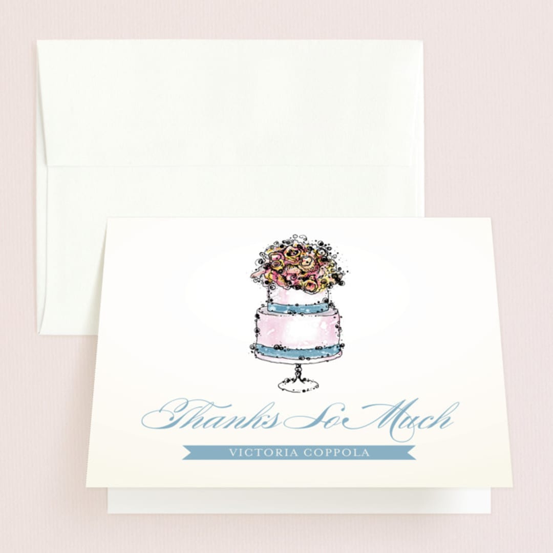 "Sweet n' Chic" - Bridal Shower Thank You Cards in blue by Penelope Poppy - Front