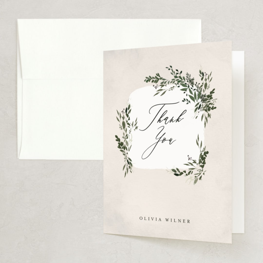"Greenery" - Bridal Shower Thank You Cards in Forest by Itsy Belle Studio - Front
