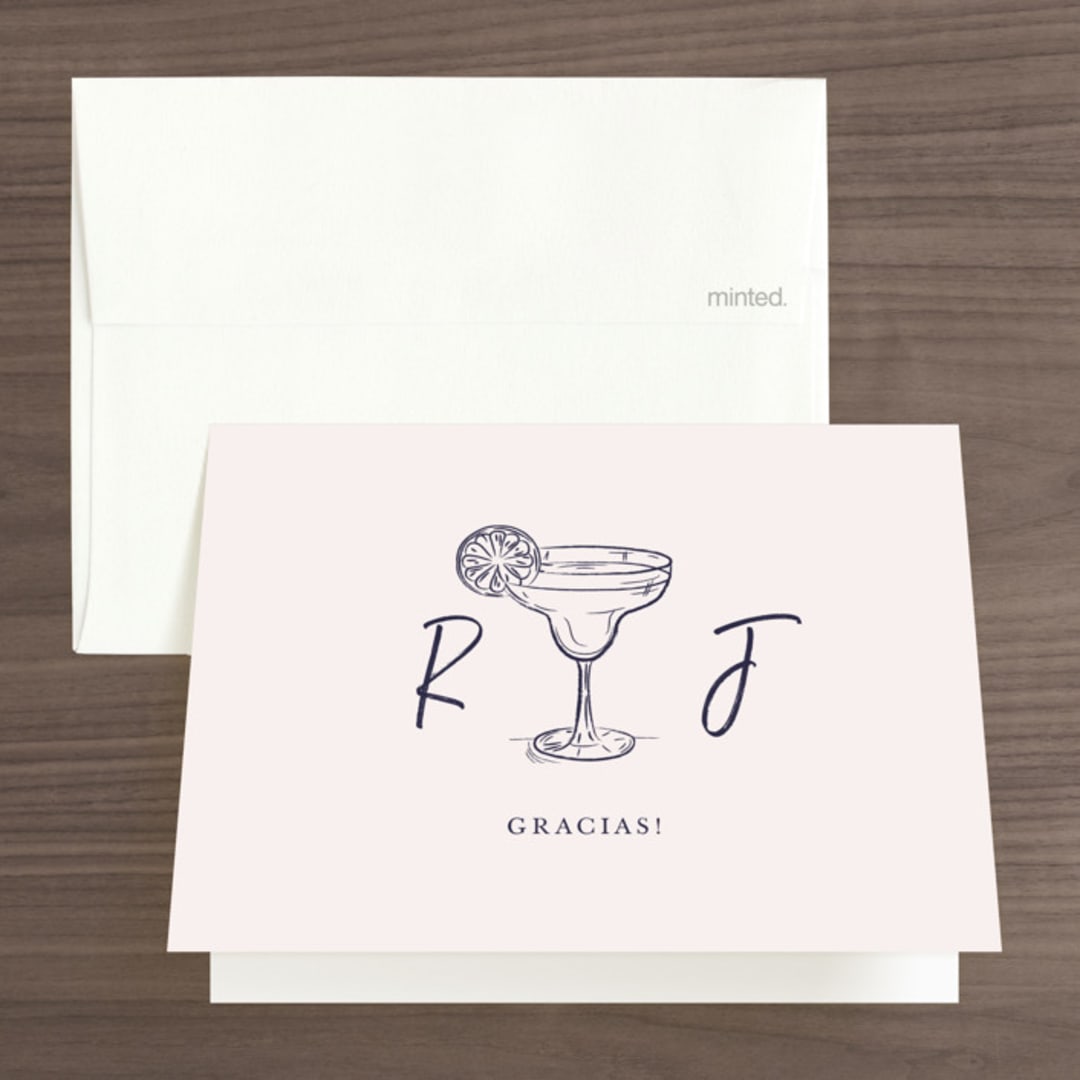 "Tacos & Tequila" - Bridal Shower Thank You Cards in Blush by Janelle Kelly - Front