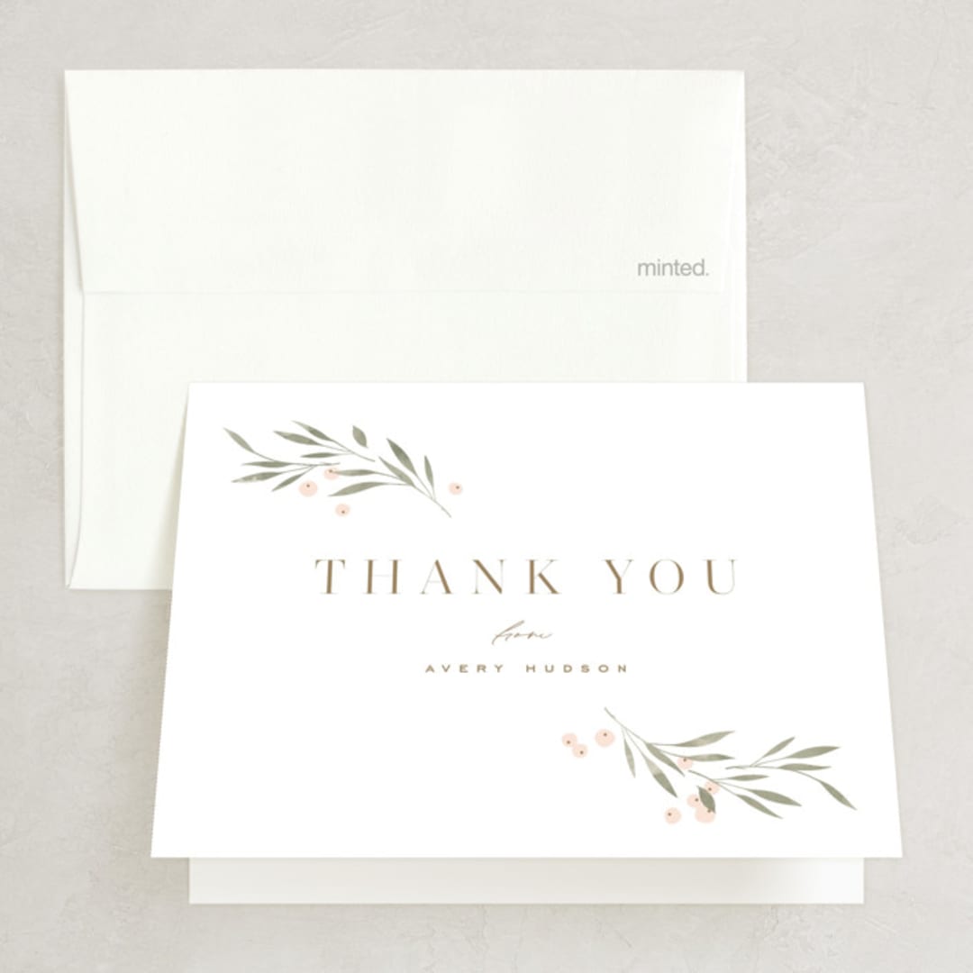 "Leafy Crown" - Bridal Shower Thank You Cards in Petal by Kristie Kern - Front
