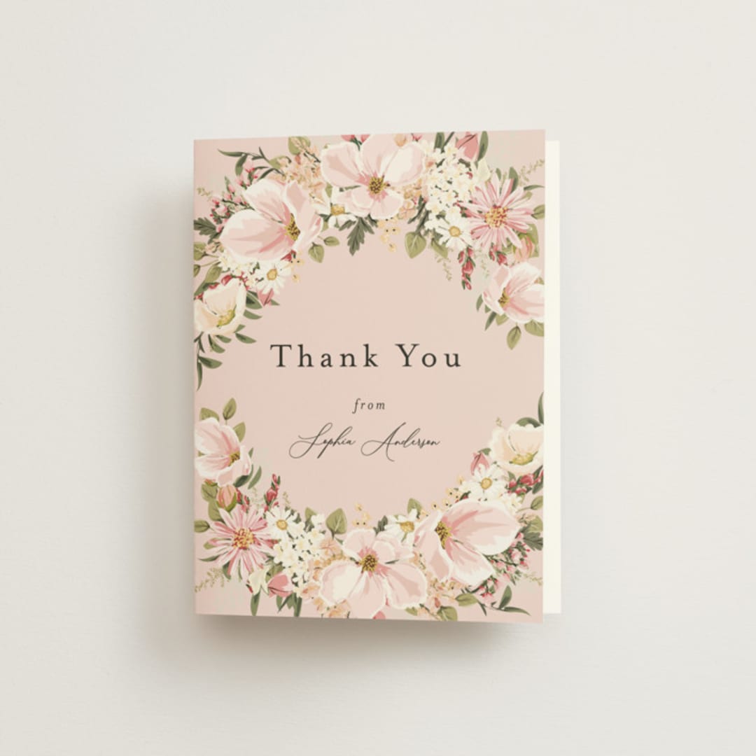 "Floral Arch" - Bridal Shower Thank You Cards in Blush by Susan Moyal - Front