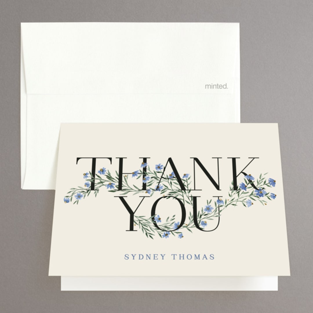 "Coneflower Garland" - Bridal Shower Thank You Cards in Periwinkle by Kate Ahn - Front